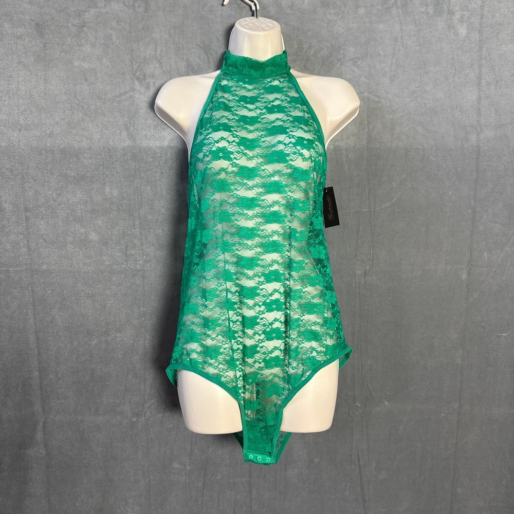 Fredericks of Hollywood Margarita Lace Bodysuit Green Halter Plus 1X NWT